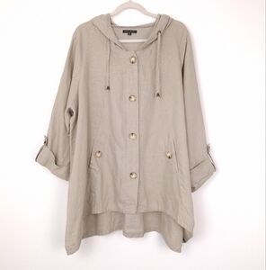 For Cynthia hooded linen jacket 3/4 sleeve tunic chunky button Lagenlook coastal